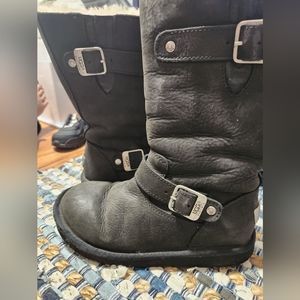 UGG KENSINGTON WOMEN TALL BOOTS LEATHER BLACK